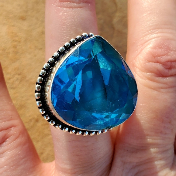 New Blue Quartz 925 Silver Statement Ring. - Picture 10 of 10
